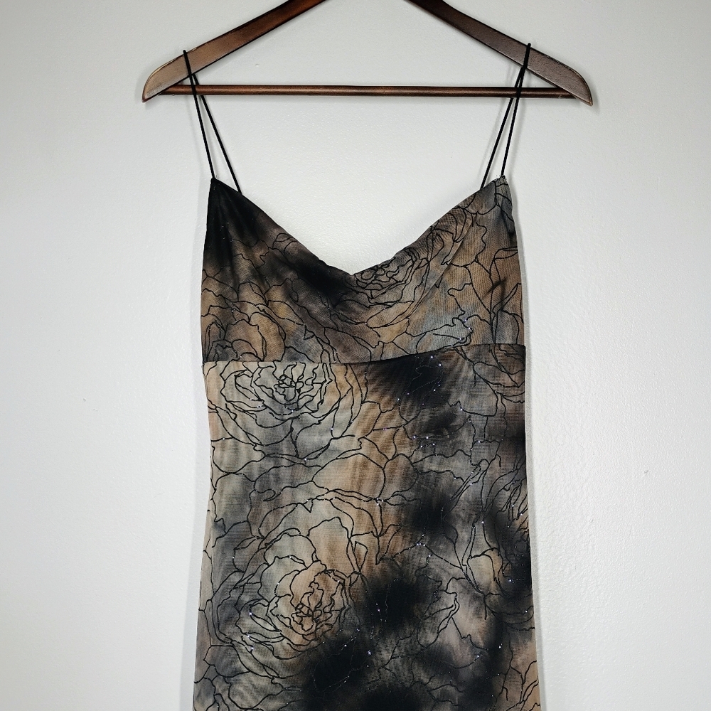 Y2K M Studio Cowl Neck Dress Fairy Grunge Floral Glittery Brown Black Size Med - Picture 3 of 13